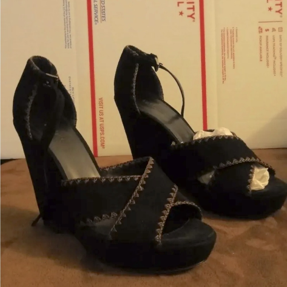L'Agence Womens Shoes Wedge Platform Sandals in Black Suede - Size 40 / US 9 M